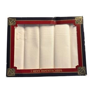 Vintage Mens White Handkerchiefs New In Unopened Box Set Of 5 All Cotton
